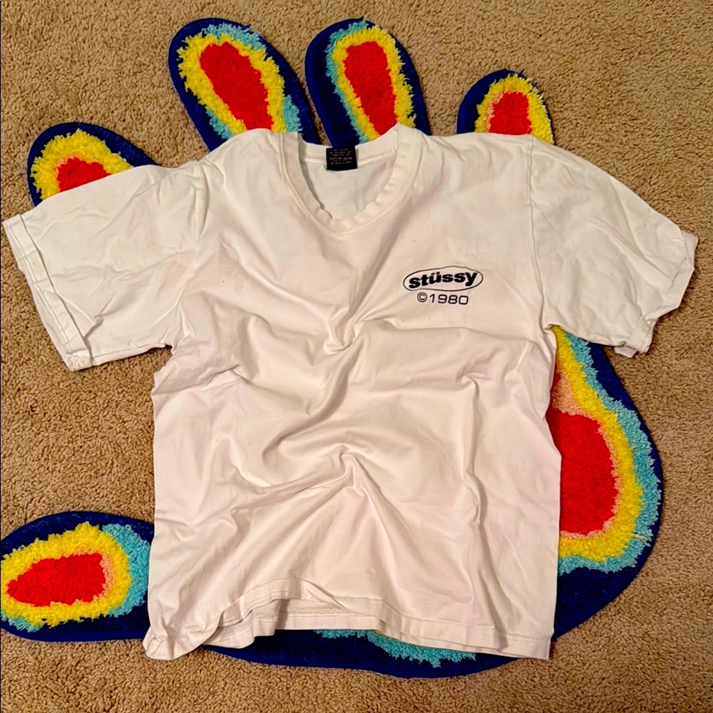 Stussy White Short Sleeve Tee Classic Crew Neck